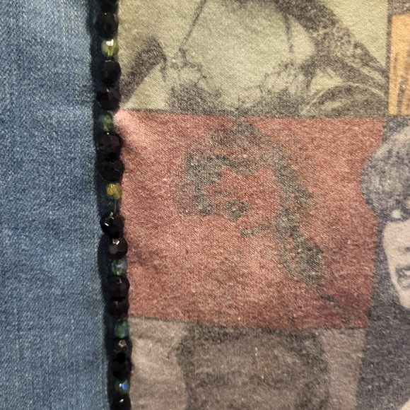 Custom Taylor Swift Upcycled Blue Denim Jean Jacket with Patchwork & Beads Sz 4 - Picture 3 of 8